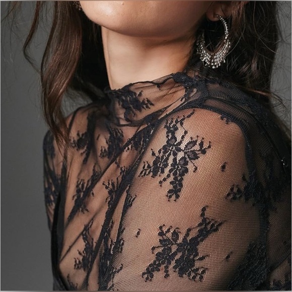 Black Lace Sheer Mesh Top various sizes - Picture 2 of 8